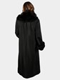 Woman's Black Rain Taffeta Coat with Black Rex Rabbit Fur Collar, Cuffs, and Lining
