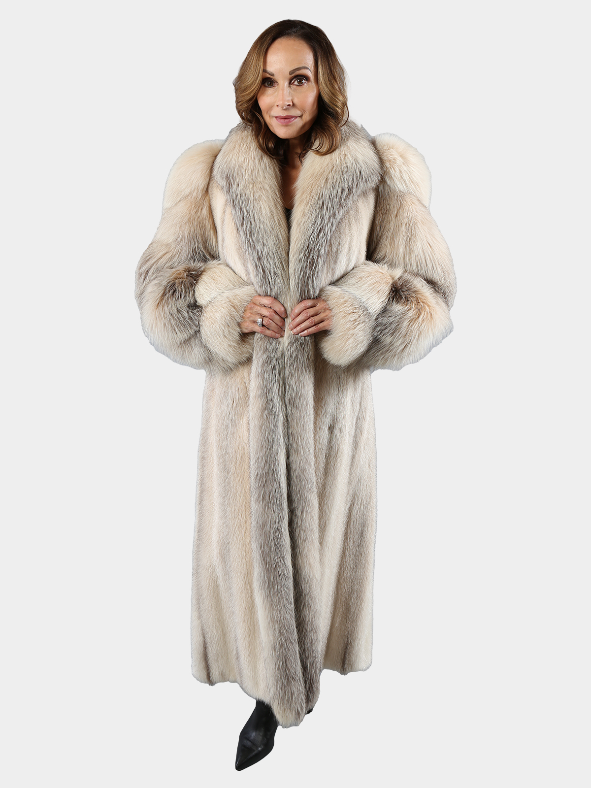 Woman's Cross Mink Fur Coat with Cross Fox Trim