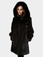 Woman's Mahogany Female Mink Fur Stroller with Detachable Hood