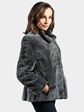 Woman's Sheared and Sculptured Sapphire Grey Mink Fur Jacket
