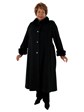 Woman's Black Wool Coat with Sheared Nutria Collar and Cuffs