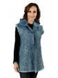 Woman's Blue Leather Vest with Rabbit Fur Lining