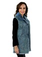 Woman's Blue Leather Vest with Rabbit Fur Lining