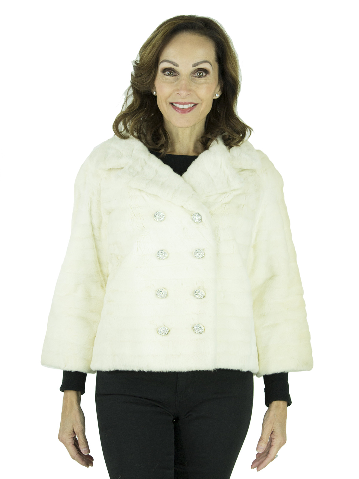 Women's Vintage Double Breasted White Ermine Fur Bolero Jacket