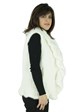 Woman's White Knit Mink Fur Vest with Ruffle Trim