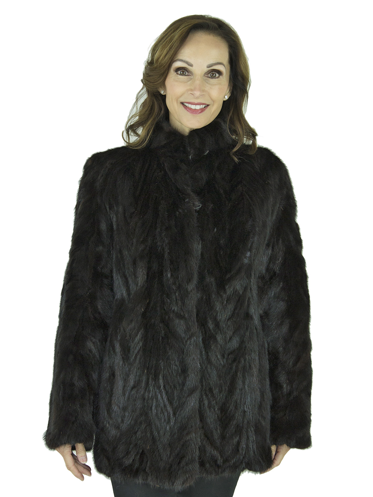 Black Sculptured Mink Fur Jacket - Women's Mink Jacket - Medium| Estate