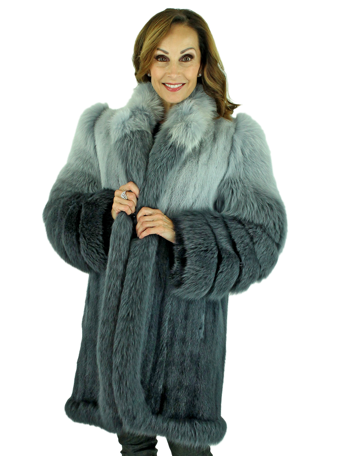 Woman's Grey Degrade Mink Fur Stroller with Fox Trim