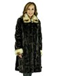 Woman's Dark Brown Sheared Mink Fur 3/4 Coat with Fitch Collar and Cuffs