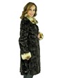 Woman's Dark Brown Sheared Mink Fur 3/4 Coat with Fitch Collar and Cuffs