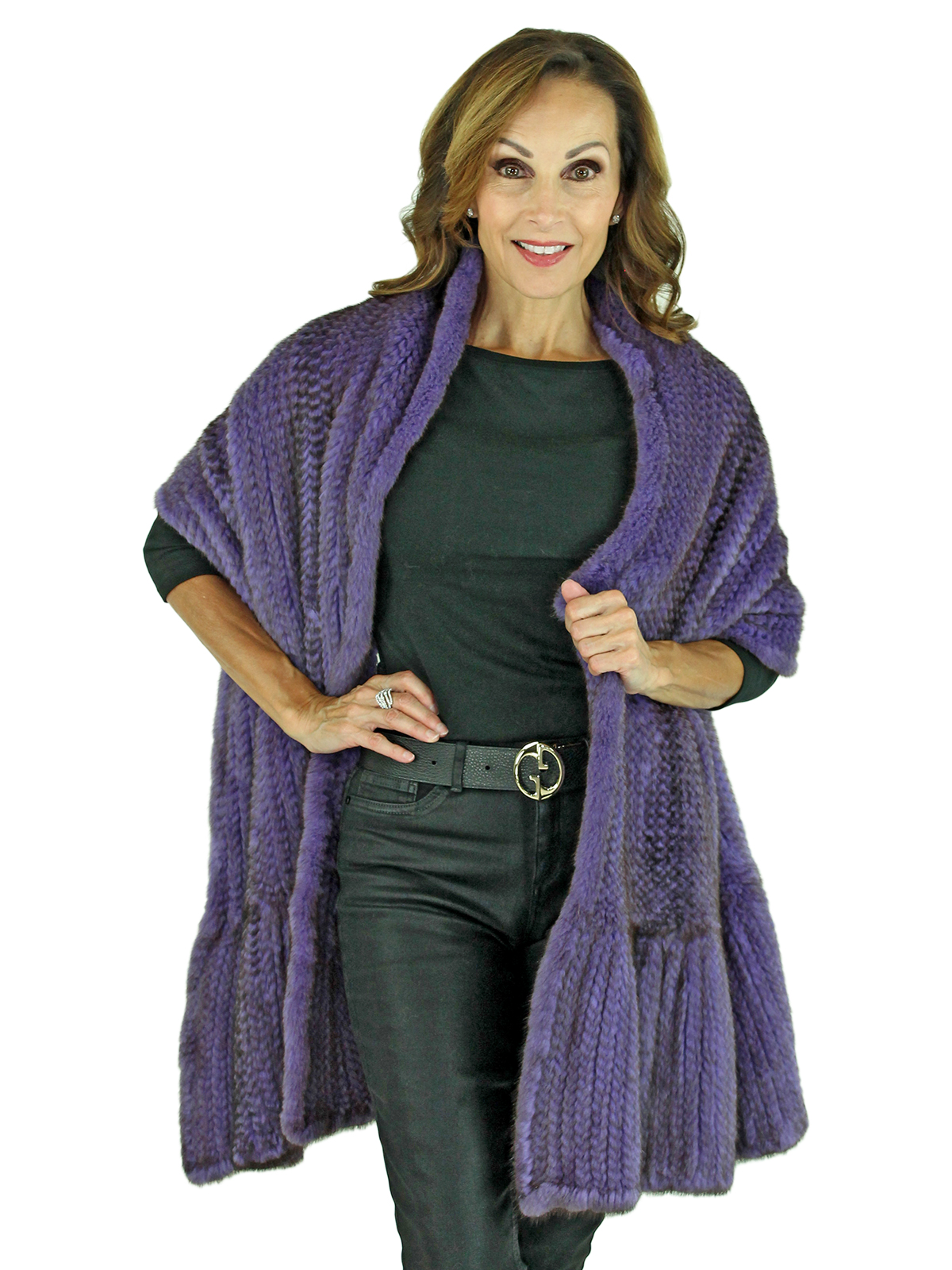Woman's Purple and Black Knitted Mink Fur Stole