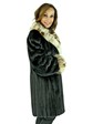 Woman's Ranch Female Mink Fur Stroller with Cat Lynx Collar and Cuffs