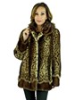 Woman's Animal Print Female Mink Fur Jacket with Sable Trim