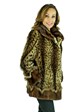 Woman's Animal Print Female Mink Fur Jacket with Sable Trim