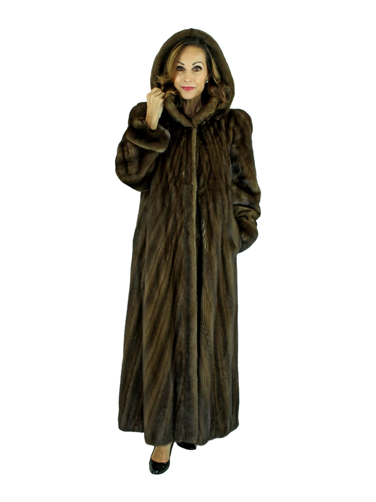 Woman's Demi Buff Female Mink Fur Coat with Detachable Hood