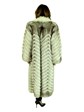 Woman's Chevron Pattern Blue Fox Fur Coat with Shadow Fox Trim