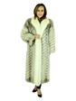 Woman's Chevron Pattern Blue Fox Fur Coat with Shadow Fox Trim