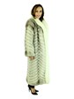 Woman's Chevron Pattern Blue Fox Fur Coat with Shadow Fox Trim