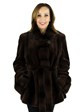 Woman's Brown Sheared Mink Jacket Reversing to Rain Fabric