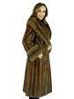 Woman's Demi Buff Female Mink Fur Coat with Stone Marten Collar and Cuffs