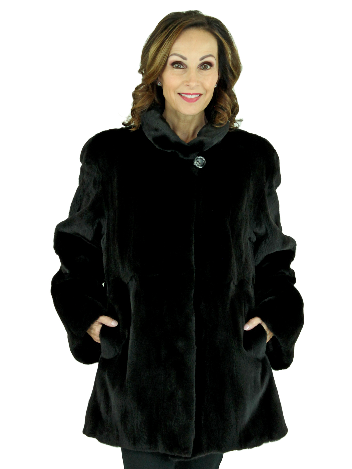 Woman's Black Sheared Mink Fur Jacket, Reversing to Rain Fabric