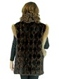 Woman's Two Tone Diamond Pattern Mink Fur Vest with Crystal Fox Trim