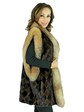 Woman's Two Tone Diamond Pattern Mink Fur Vest with Crystal Fox Trim