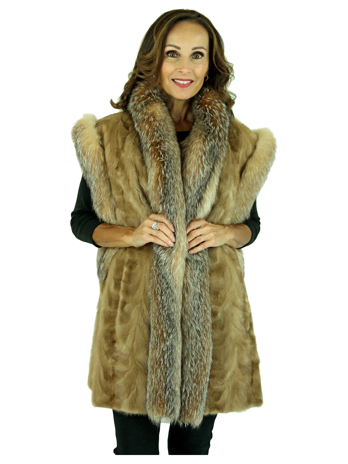 Plus Size Sculptured Autumn Haze Mink Fur Vest With Crystal Fox Trim ...