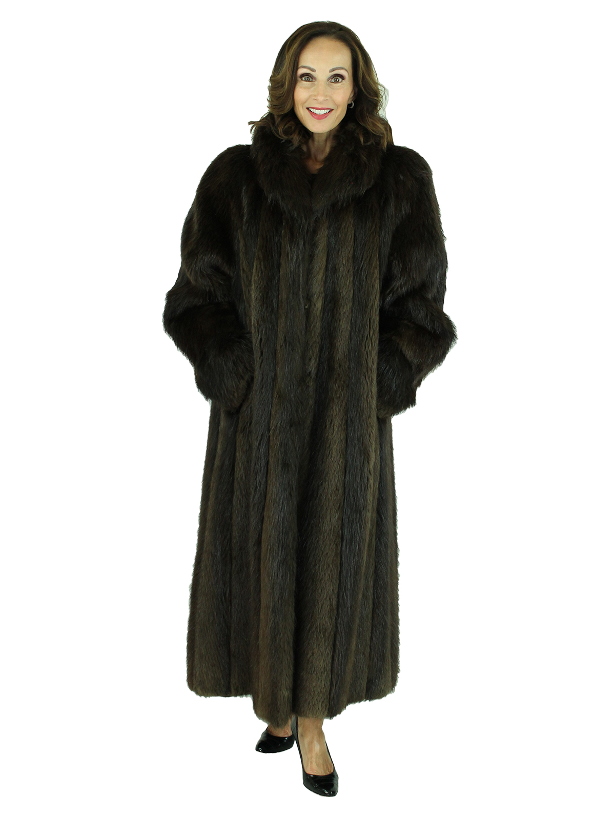 Dark Brown Beaver Fur Coat - Women's Fur Coat - Large| Estate Furs