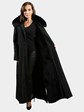 Woman's Black Rain Taffeta Coat with Rex Rabbit Lining