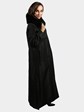 Woman's Black Rain Taffeta Coat with Rex Rabbit Lining