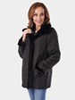 Woman's Black Sheared Mink Fur Jacket Reversing to Rain Fabric