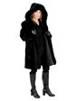 Woman's Black Sheared and Grooved Mink Fur Stroller with Fox Tuxedo Front, Reverses to Rain Fabric