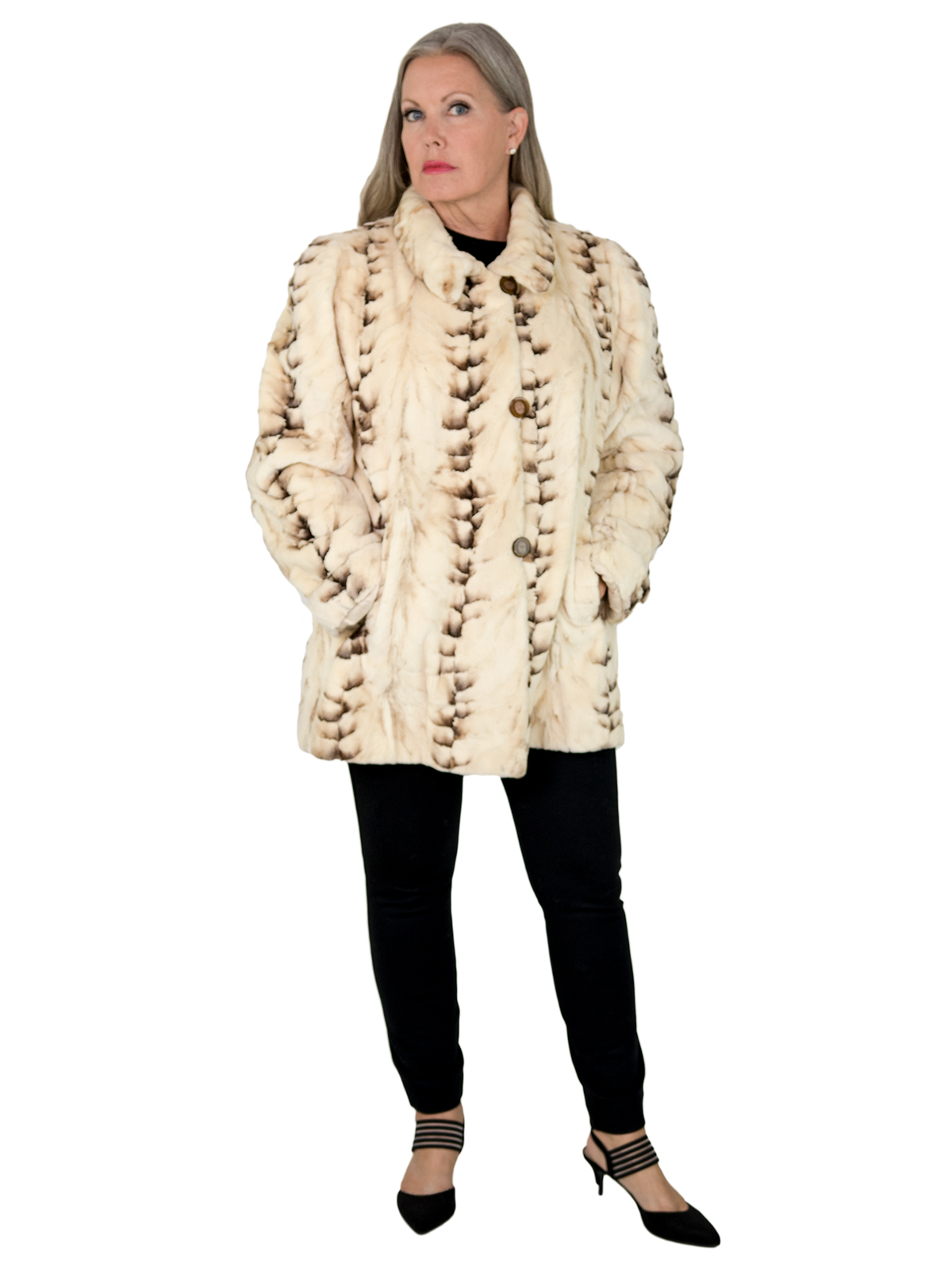 Woman's Cream and Brown Semi-sheared Mink Fur Jacket