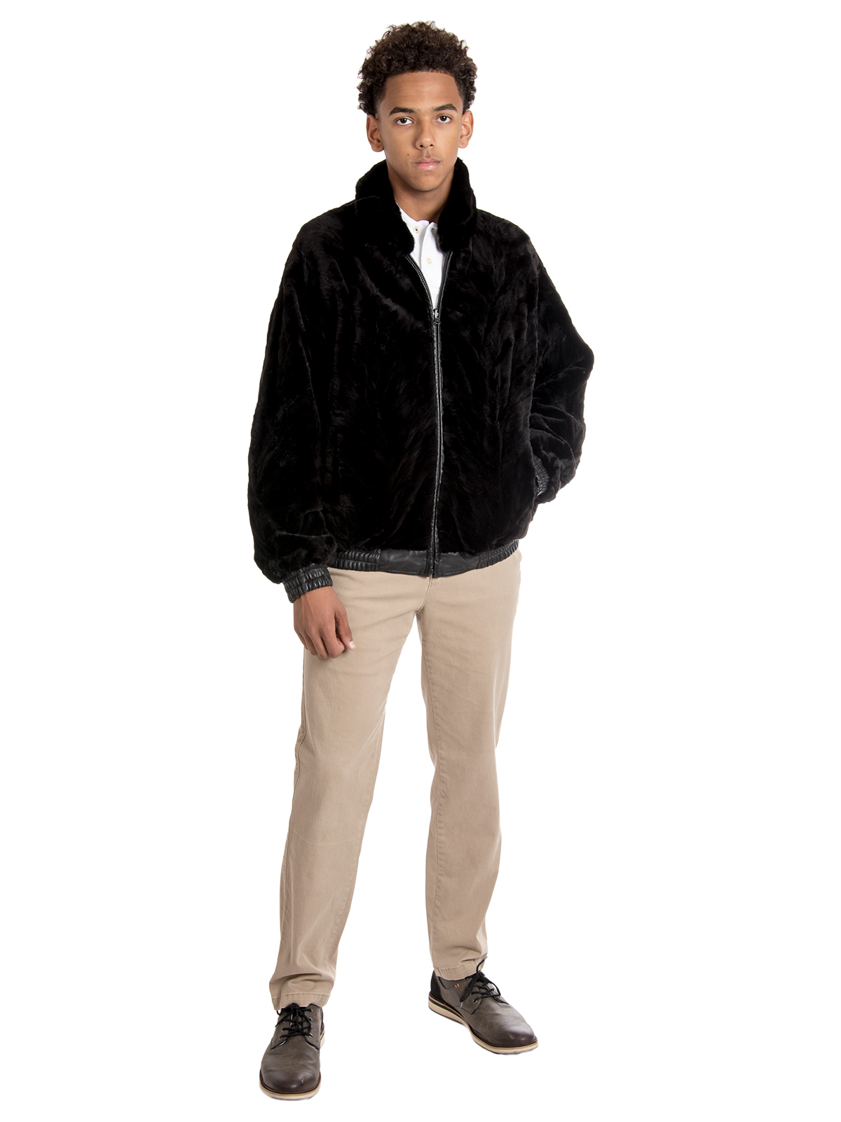 Man's Black Sheared and Sculptured Mink Fur Jacket Reversing to Leather