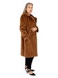 Woman's Whiskey Sheared and Grooved Mink Fur 7/8 Coat Reversible to Rain Fabric