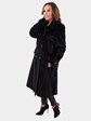 Woman's Black Sheared and Laser Grooved Mink Fur 7/8 Coat