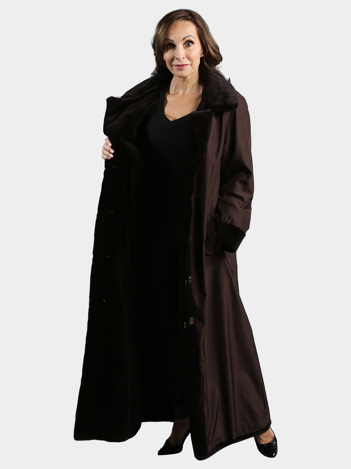Dark Brown Sheared Mink Fur Coat (Reversible) - Estate Furs