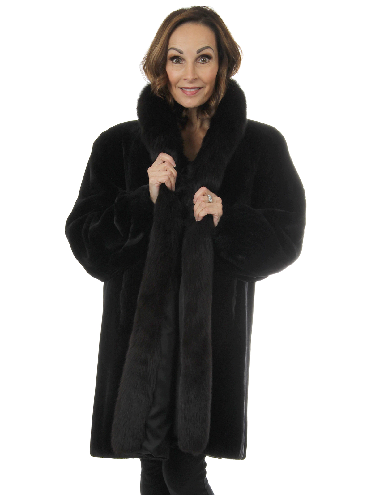 Black Sheared Beaver Fur Stroller With Fox Tuxedo Front - Large| Estate ...