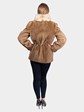 Woman's Pastel Cord Cut Mink Fur Jacket with Fox Tuxedo Front