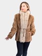 Woman's Pastel Cord Cut Mink Fur Jacket with Fox Tuxedo Front