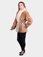 Woman's Pastel Cord Cut Mink Fur Jacket with Fox Tuxedo Front