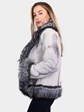 Woman's Cross Mink Fur Jacket with Silver Fox Trim