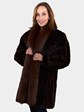 Woman's Brown Sheared Mink Fur Stroller with Dyed to Match Fox Tuxedo Front