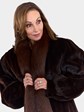 Woman's Brown Sheared Mink Fur Stroller with Dyed to Match Fox Tuxedo Front
