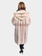 Woman's Brown Cross Mink 3/4 Coat with Detachable Hood