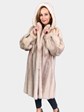 Woman's Brown Cross Mink 3/4 Coat with Detachable Hood