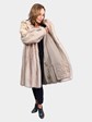 Woman's Brown Cross Mink 3/4 Coat with Detachable Hood