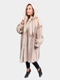 Woman's Brown Cross Mink 3/4 Coat with Detachable Hood
