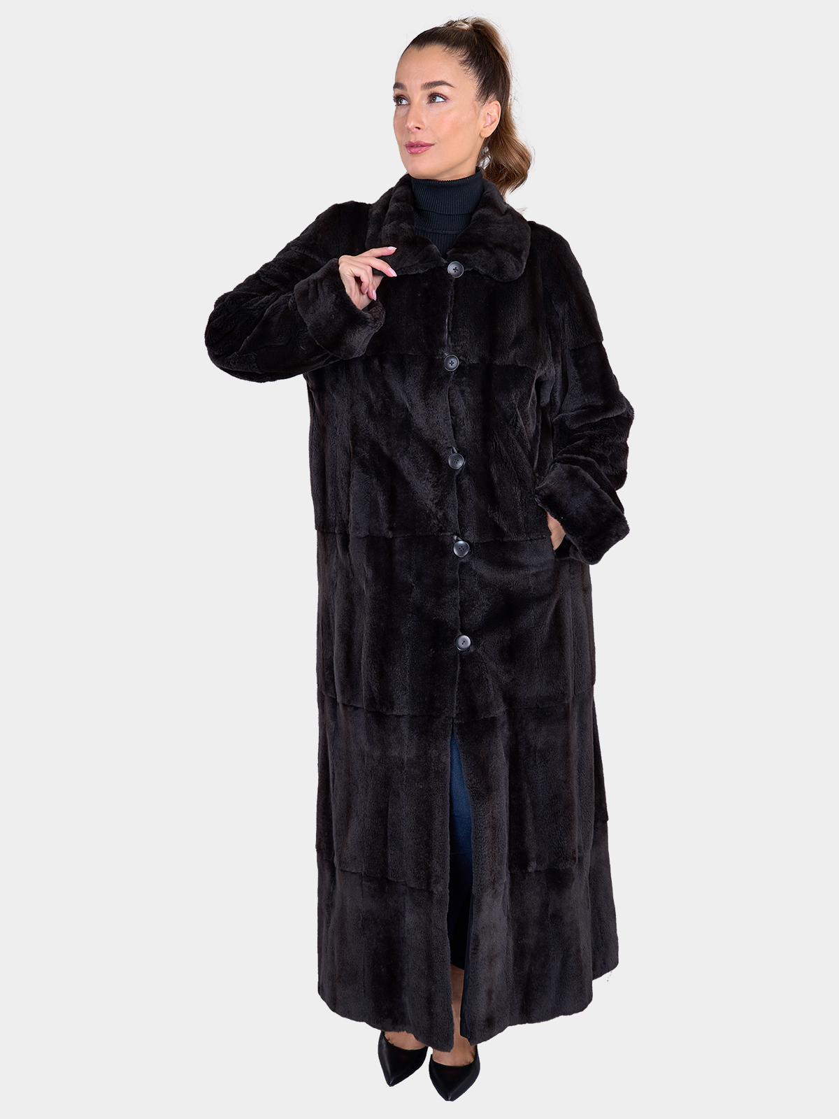 Woman's Black Sheared Mink Fur Lined Raincoat
