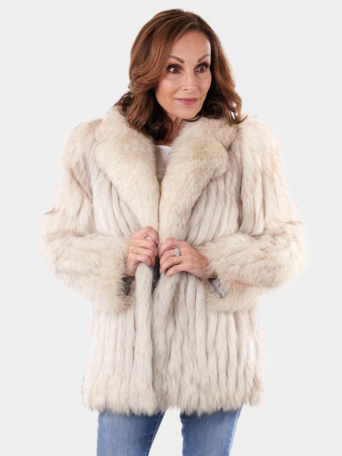 Woman's Natural Blue Fox Fur Cord Cut Jacket